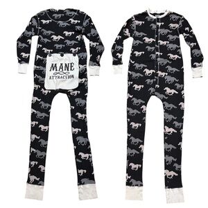 Lazy One Horse Pajamas Gray White Onesie Back Flap Mane Attraction Womens XS
